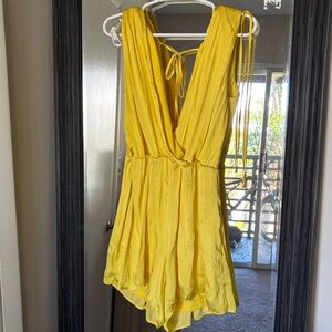 Yellow Sleeveless Wrap Romper